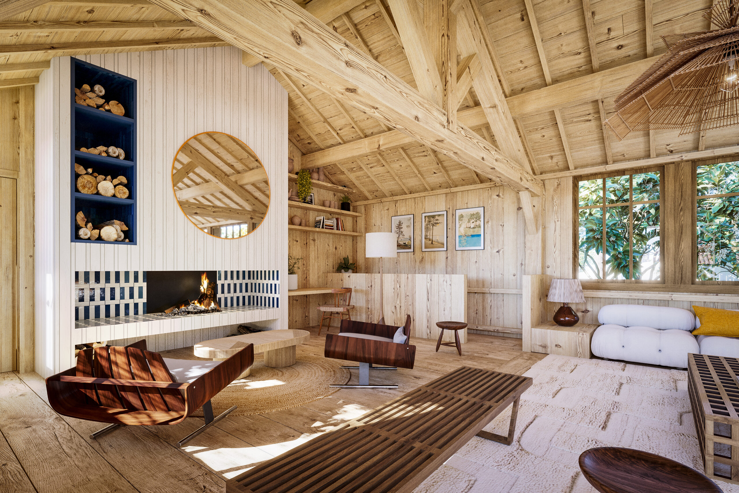 Cheminée Villa Orangers Cap Ferret, perspective 4 – TDesign Architecture, Vert Kaki