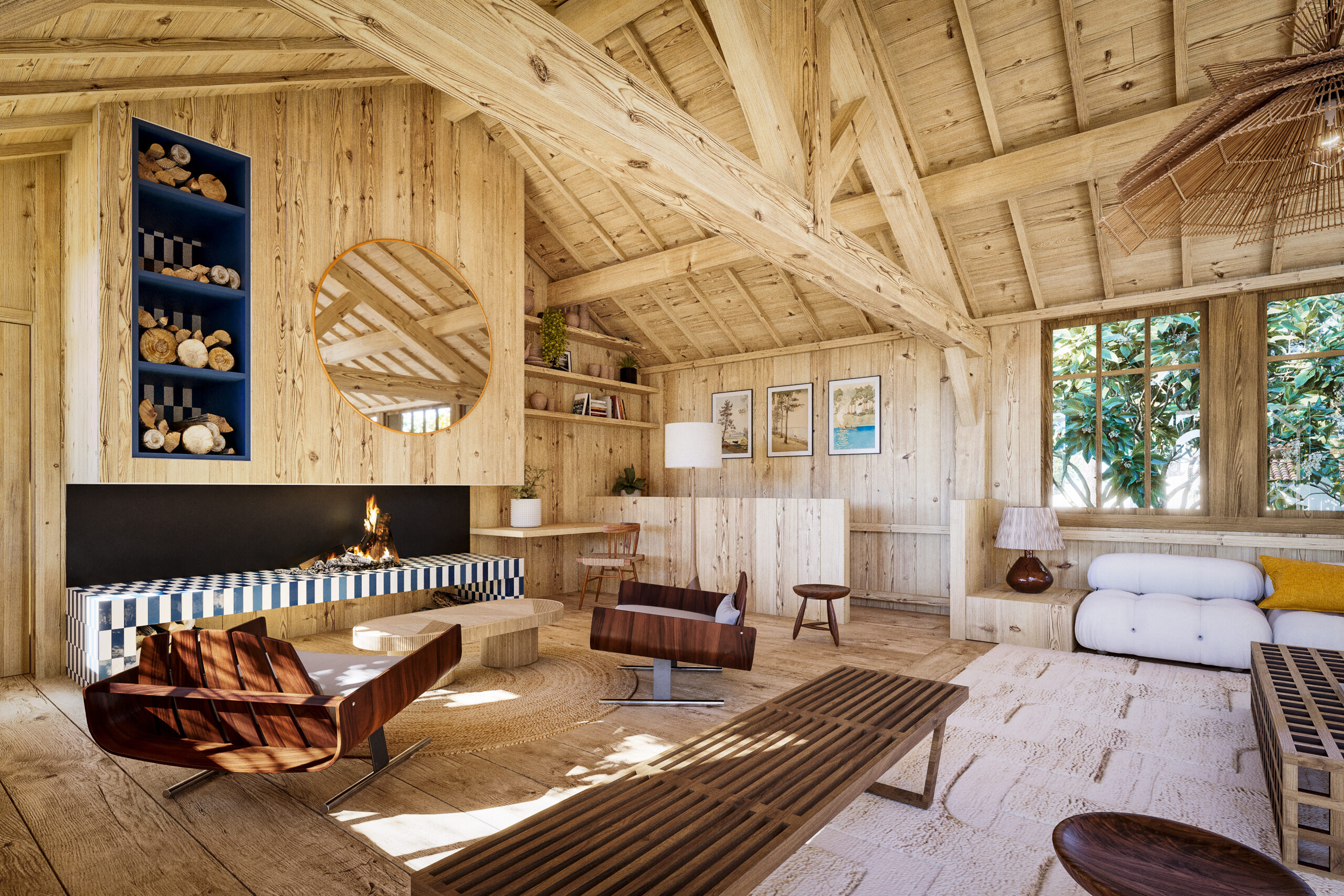 Cheminée Villa Orangers Cap Ferret, perspective 2 – TDesign Architecture, Vert Kaki